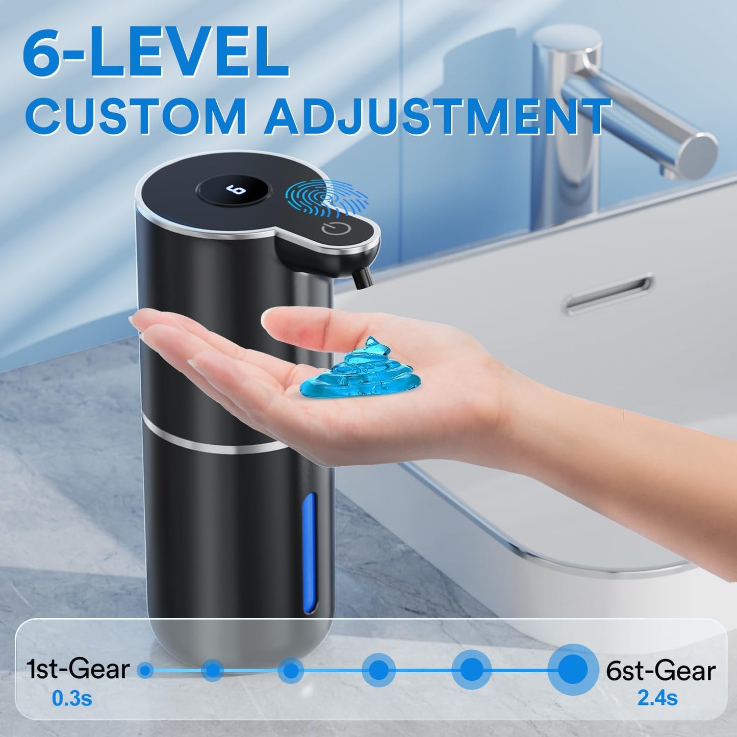 Automatic Soap Dispenser with Smart Digital Display, Touchless Rechargeable Hand & Dish Liquid Soap Dispenser for Kitchen & Bathroom - 6 Adjustable Level, Wall Mounted, 380ml IPX5 Waterproof