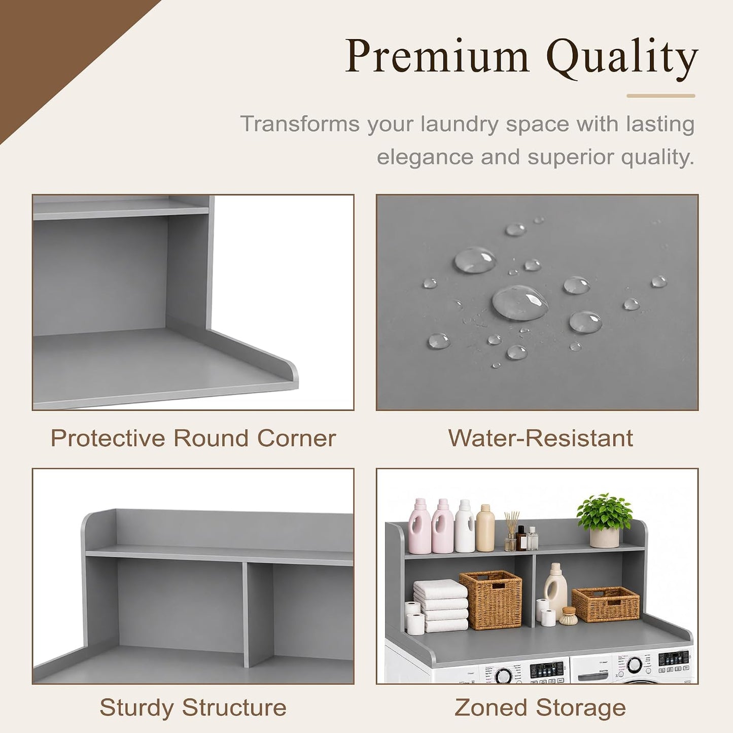 Royxen Laundry Countertop with 20" Shelf Universal Fit, Washer and Dryer Countertop with Storage Space, Laundry Room Storage (Walnut)