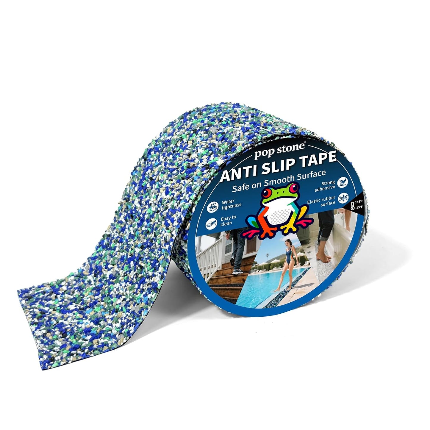 Waterproof Anti-Slip Traction Tape | 2" x16.5 FT | Heavy-Duty EPDM Rubber, Strong Grip & Barefoot Gentle | Indoor & Outdoor Solution: Poolside, Bath, Ramps, Stairs, Board Steps