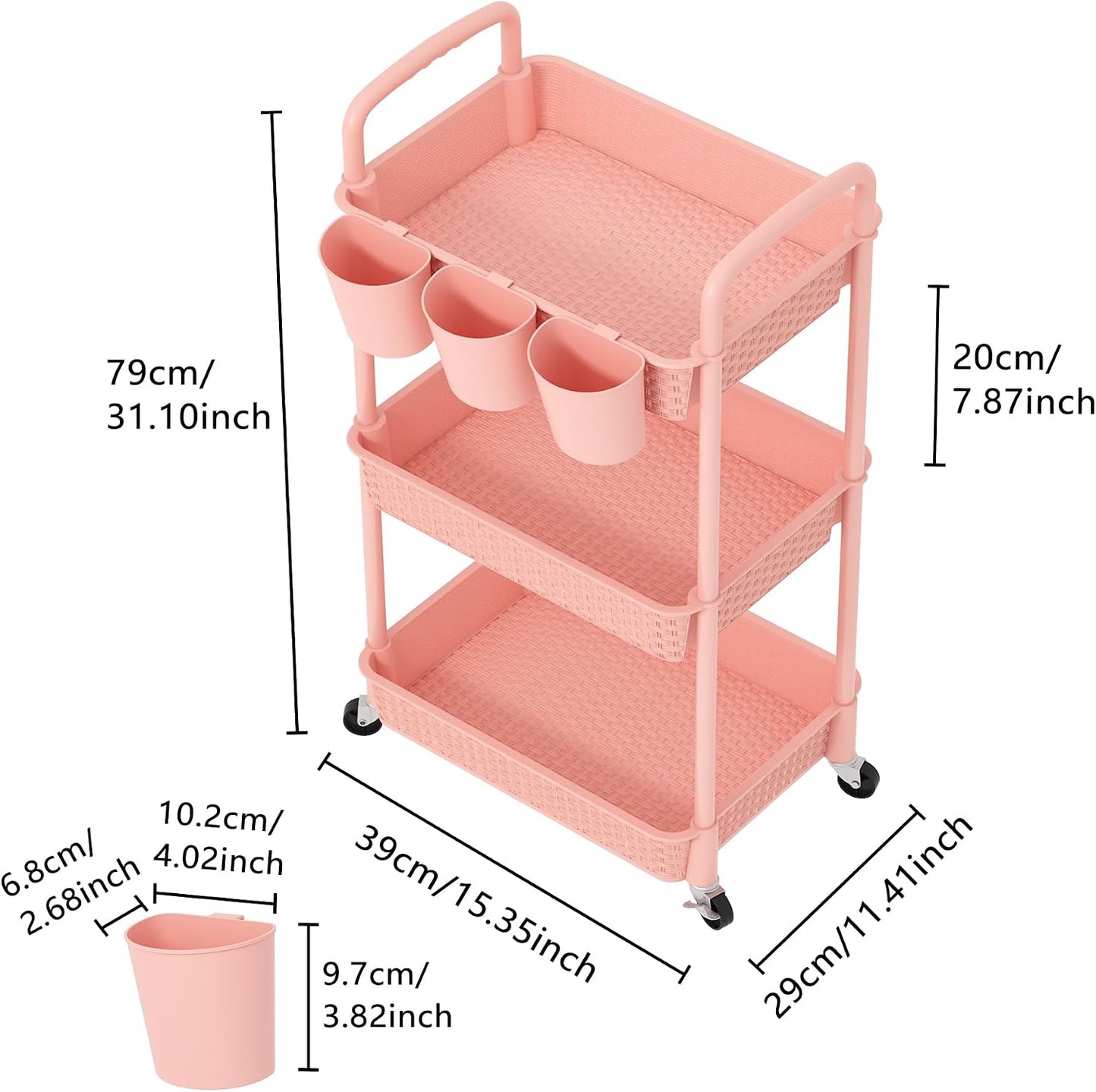 MOYIPIN 3-Tier Plastic Rolling Utility Cart with Handle,Utility Storage Cart for Office, Living Room, Kitchen,Movable Storage Organizer Shelves,White