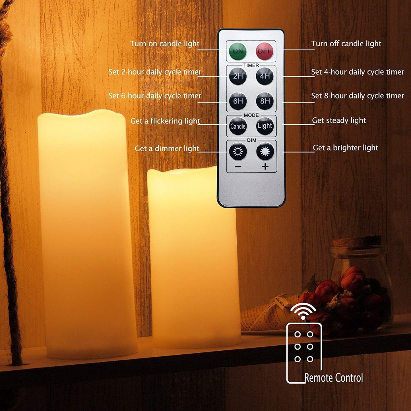 3”X3” 4 Pack Outdoor Flameless Candles Battery Operated LED Waterproof Pillar Candles with Remote Timer Electric Flickering LED Lights for Christmas, Halloween, Wedding, Home, Garden Decorations