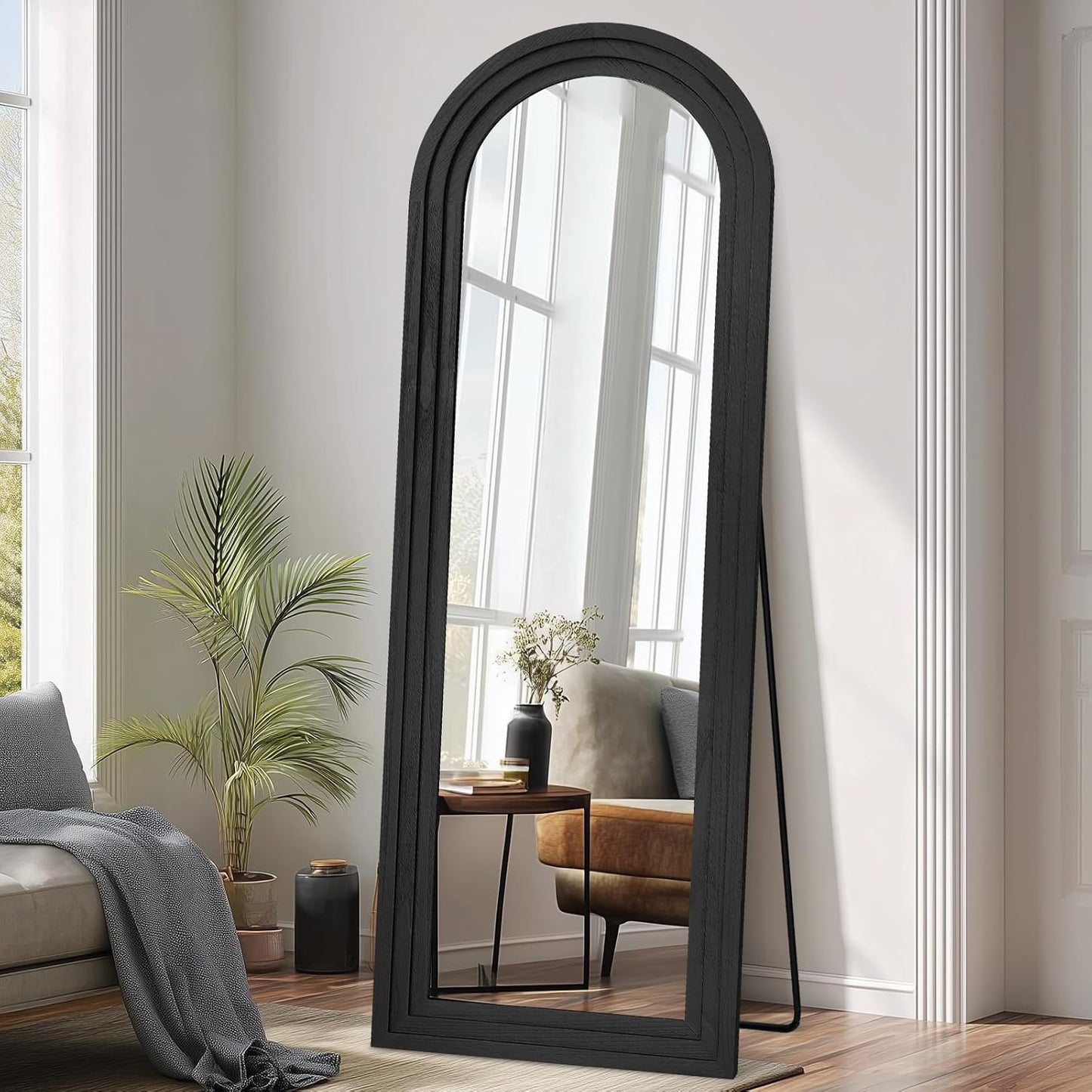 Solid Wood Full Length Mirror - 65"x22" Arched Floor Mirror, Free Standing & Wall Mounted - Elegant Design for Bedroom, Dressing Room, Hallway, Brown