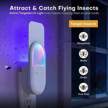 Fruit Fly Traps for Indoors Plug-in with Double-Sided Sticky Glue Cards | Flying Insect Trap for Fruit Flies, Gnats, Moths, Includes 3 Refills for House