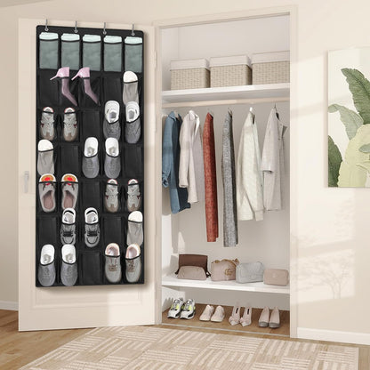 FENTEC 40 Large Pockets Over The Door Shoe Organizer, Mesh Hanging Shoe Organizer Shoe Rack for Closet Mesh Closet Shoe Holder, Over Door Organizer, Shoe Organizer for Wall, Grey, 1 Pack