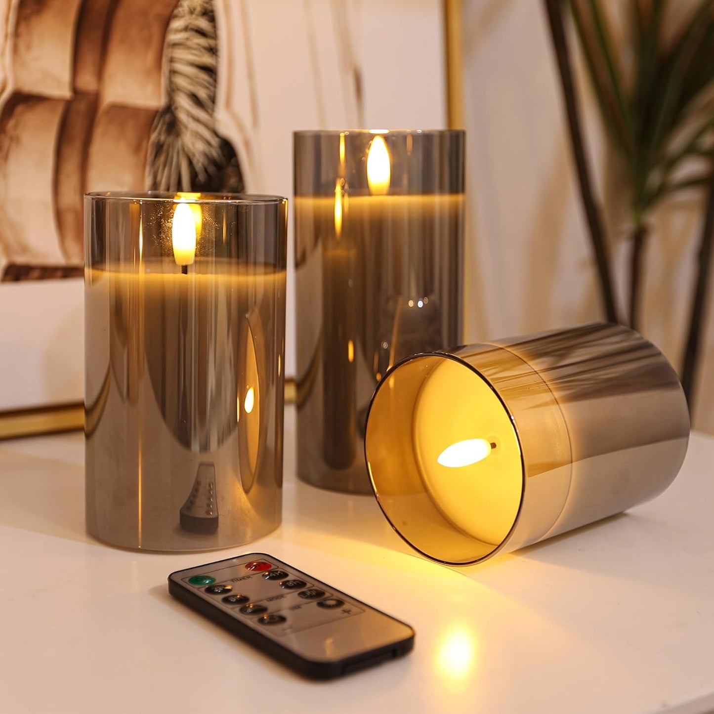 LUSHARBOR Flameless Candles with Remote, 3 Pack Battery Operated Candles Flickering Real Wax LED Fake Pillar Candles with Timer for Wedding Home Party, White