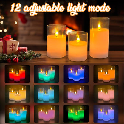 LEDHOLYT Rechargeable Flameless Glass Pillar Candles–Gifts for Women,–Set of 3, Realistic Flickering LED Light,Remote & Timer, Ideal for Living Room, Bedroom & Festival Wedding Home Party Decor