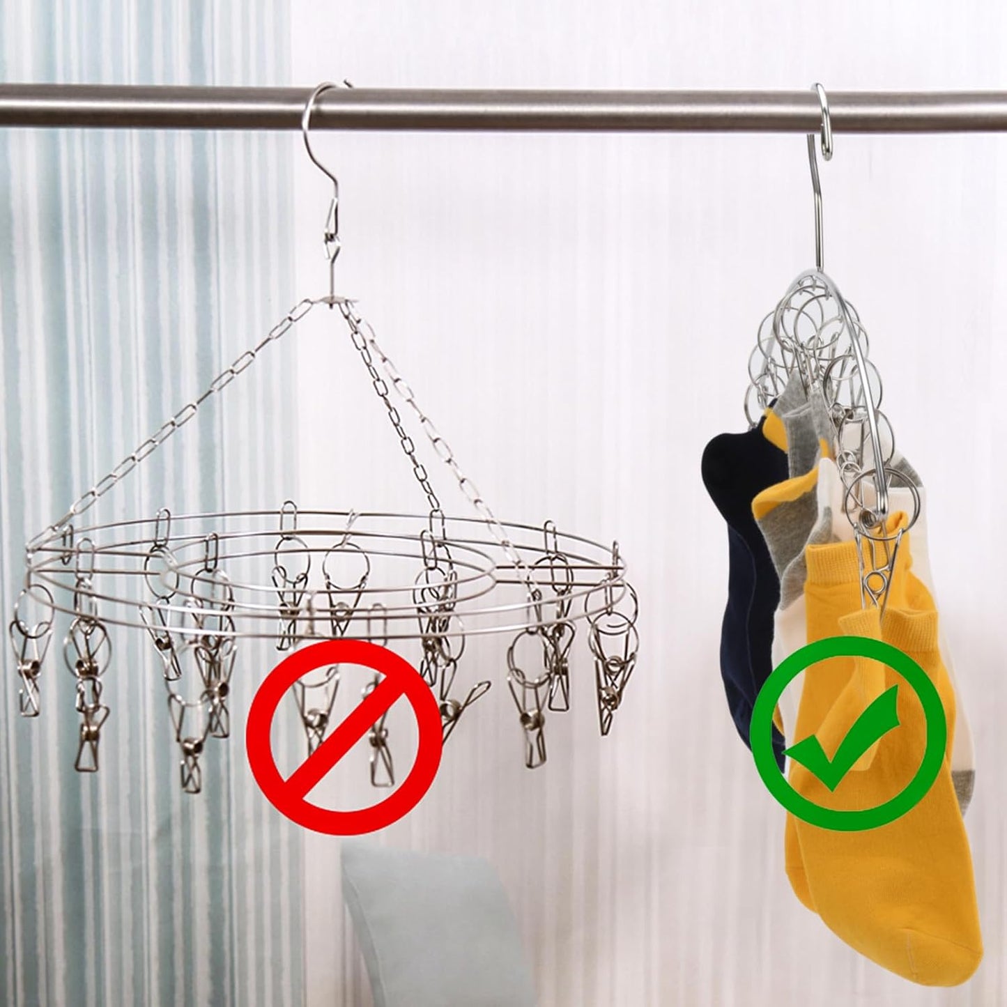 Toplife Clothes Hanger with 10 Clips, Stainless Steel, Windproof, for Drying Socks, Bras, Underwears, Baby Clothes, Hats, Scarfs, Towels, Pants and Gloves, Set of 4 (Outdoors)