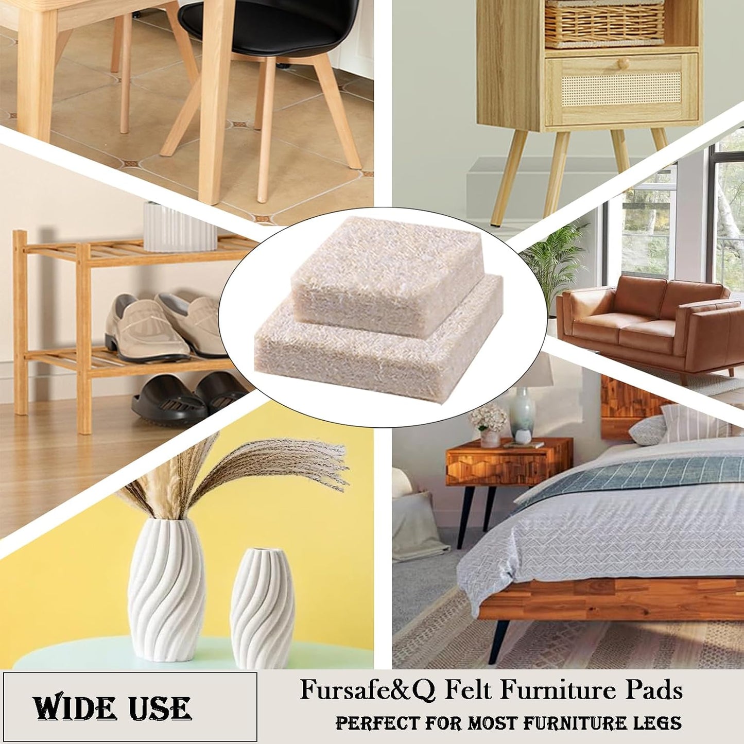 Fursafe&Q Felt Furniture Pads for Hardwood Floors - Self Adhesive Chair Felt Pad, Furniture Feet Floor Protectors, Furniture Sliders Protect from Nicks and dents, Anti Scratch 136 Pcs Beige Square