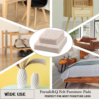 Fursafe&Q Felt Furniture Pads for Hardwood Floors - Self Adhesive Chair Felt Pad, Furniture Feet Floor Protectors, Furniture Sliders Protect from Nicks and dents, Anti Scratch 136 Pcs Beige Square