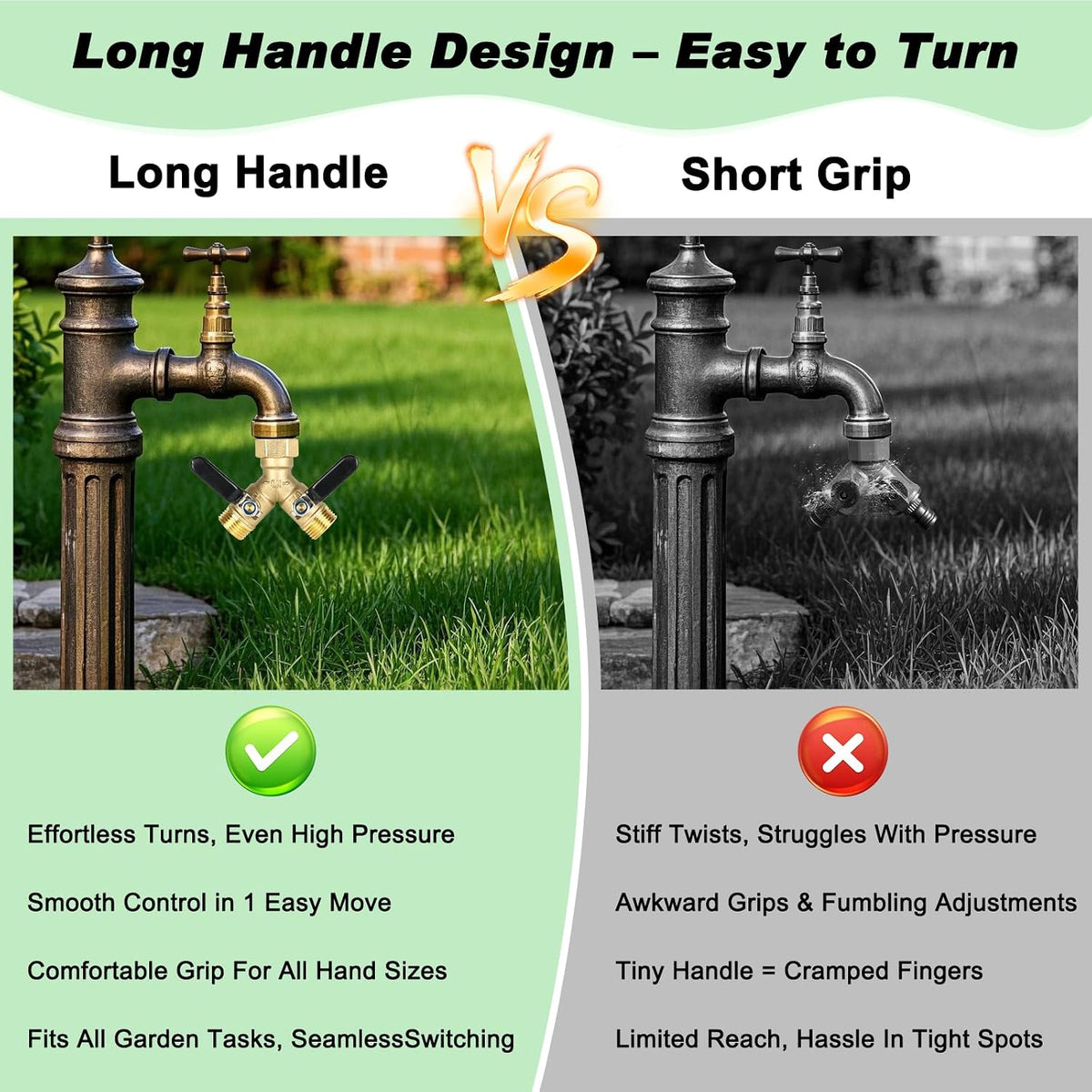 Brass Hose Splitter 2 Way, Heavy Duty Garden Hose Splitter with Shut Off Valves, Y Connector Hose Adapter, No Leak, Includes Washers & Teflon Tape – Dalmbox