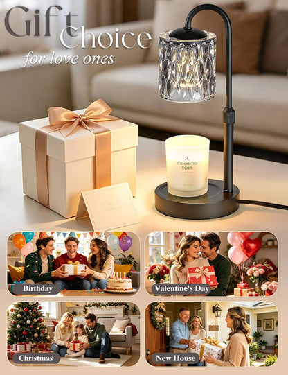 Briever Dimmable Candle Warmer Lamp with Timer, Height Adjustable Electric Candle Wax Warmer, Christmas Birthday Gifts for Women Mom, House Warming Gifts New Home Room Decor, Walnut Solid Wood Base