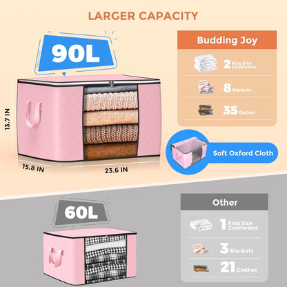 90L Large Storage Bags, 6 Pack Clothes Storage Bins Foldable Closet Organizers Storage Containers with Reinforced Handle for Clothing, Blanket, Comforters, Bed Sheets, Pillows and Toys (Gray)