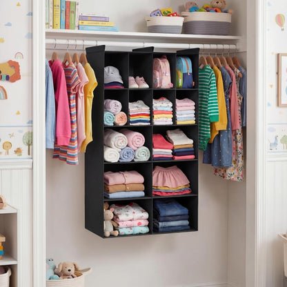 Ofiray-home 6 Tier Hanging Closet Organizer, 16 Compartments Sweater Organizer for Closet with 3 Sturdy Hooks, Closet Organizers and Storage, Wardrobe, Rv, Garment Rack, Grey