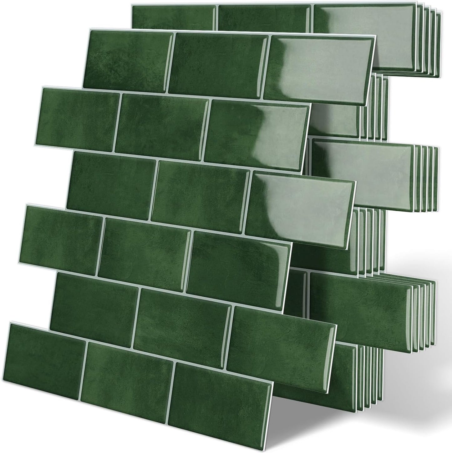 White Peel and Stick Backsplash Subway Tile 3D Brick Self Adhesvie Wall Tiles for Kitchen Bathroom Thick (10-Sheet, 12"×12") | Metro,Thick,Sticky,for Kitchen Splashbacks,Bathroom, (12"×12")