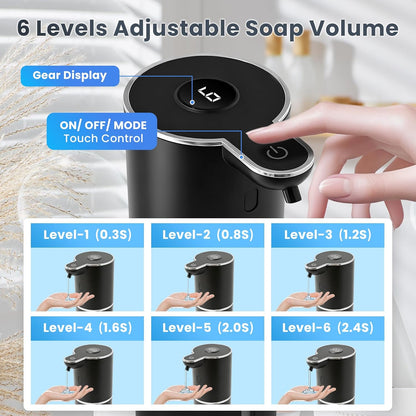 Automatic Soap Dispenser, Touchless Liquid Soap Dispensers, USB Rechargeable, 6-Level Adjustable Volume Control, 12.8oz/380ml, Wall Mount for Kitchen, Bathroom, Free Stickers (Gold)