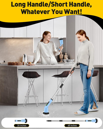 Shower Scrubber with Long Handle, Shower Cleaner Brush with 8 Floor Machine Pads, Cordless Electric Spin Scrubber for Cleaning with 2 Speed, Cleaning Supplies for Bathroom Bathtub Kitchen Floor Tile