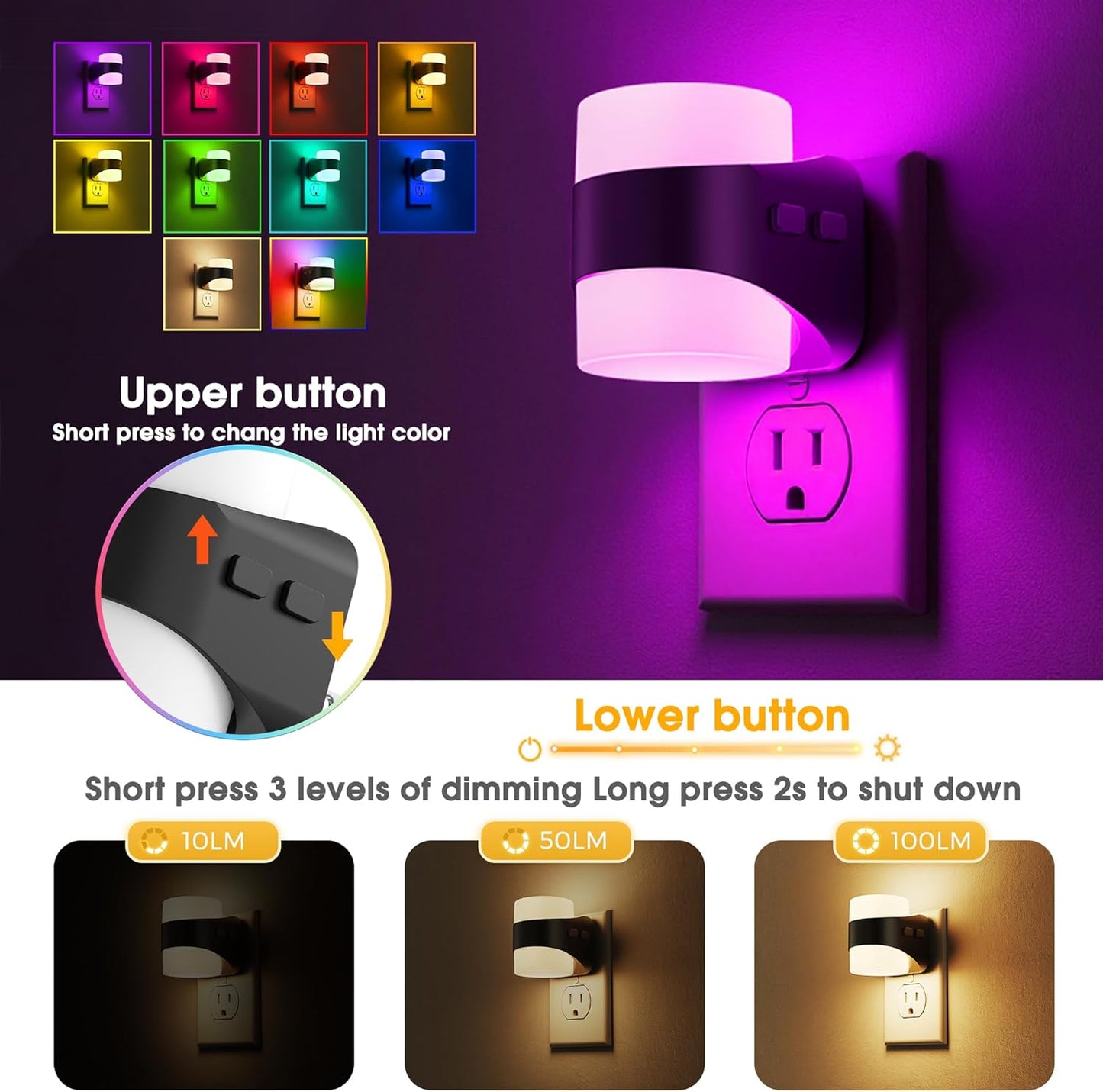 L LOHAS LED Night Light, Bubble Night Lights Plug into Wall,2 Pack 3000K/4000k/5000K Adjustable Color Temperature Night Light,Dimmable Nightlights with Dusk to Dawn Sensor for Rooms Bathroom Hallway