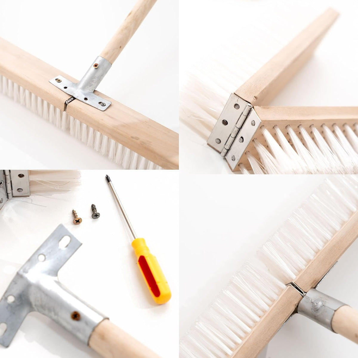 17.71” Heavy Duty Push Broom Outdoor, Stiff Plastic Bristles 4-Layer, 32.28” Wooden Handle, Industrial Broom for Garage Floor, Warehouse, Patio, Concrete, Deck & Sidewalk Cleaning