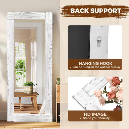 Solid Wood Full Length Mirror - 65"x22" Arched Floor Mirror, Free Standing & Wall Mounted - Elegant Design for Bedroom, Dressing Room, Hallway, Brown