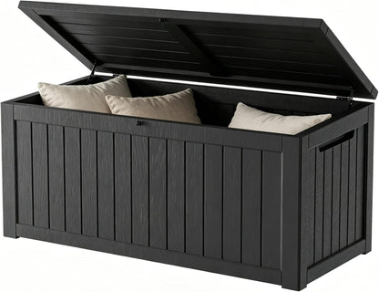 Outdoor Storage Box 325GAL Waterproof Resin Deck Box,Pool Accessories Supplies，UV-Resistant Lockable Package Delivery Bin for Garden Tools,Large Patio Outside Cushions,Chest,Furniture,Black