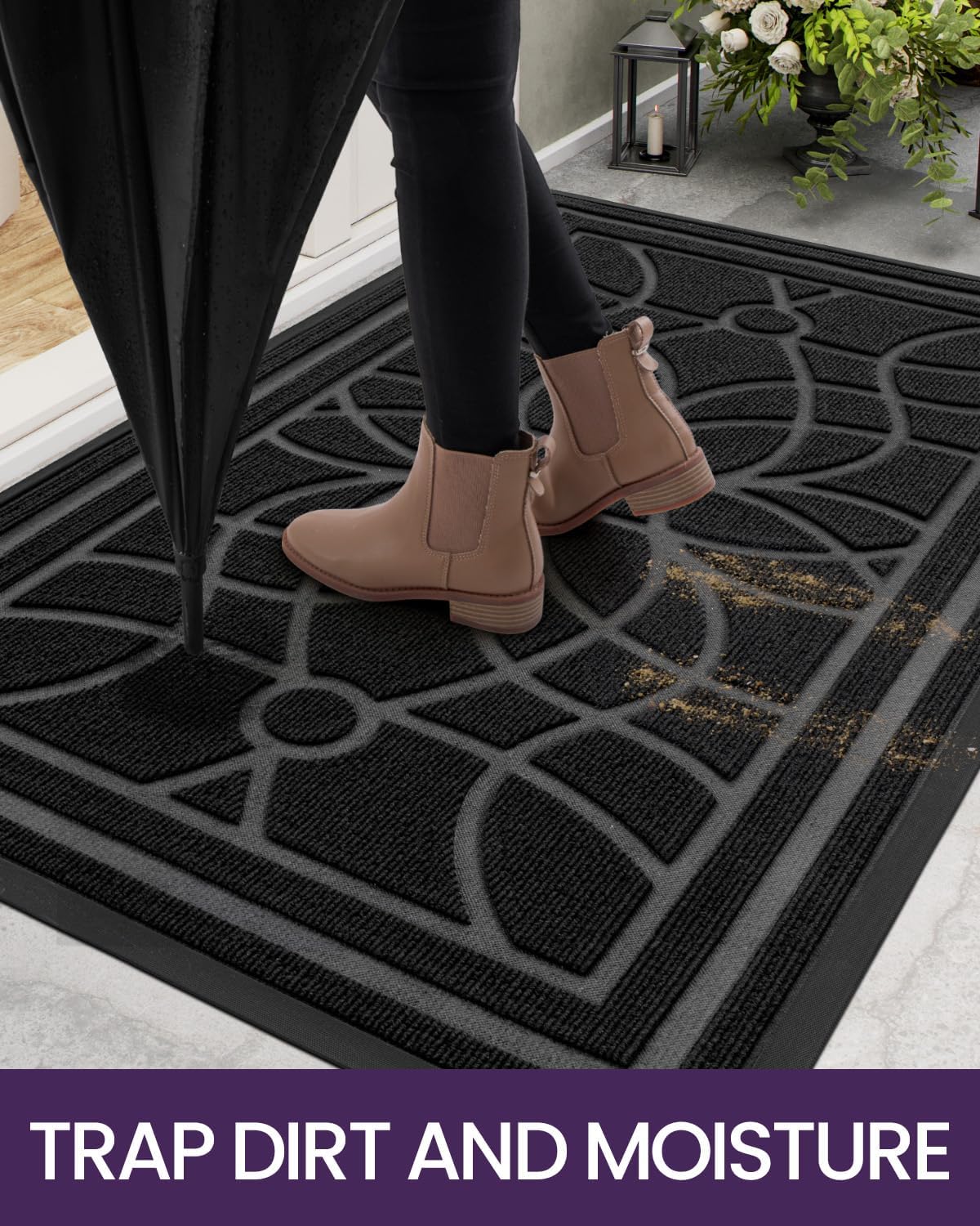 DEXI Front Door Mat Outside Entrance, Heavy Duty Non Slip Low Profile Doormat for Entryway, Trap Dirt and Moisture Welcome Mats, Easy Clean, Patio, Garage, 3x2, Blue