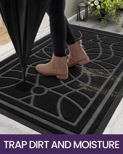 DEXI Front Door Mat Outside Entrance, Heavy Duty Non Slip Low Profile Doormat for Entryway, Trap Dirt and Moisture Welcome Mats, Easy Clean, Patio, Garage, 3x2, Blue