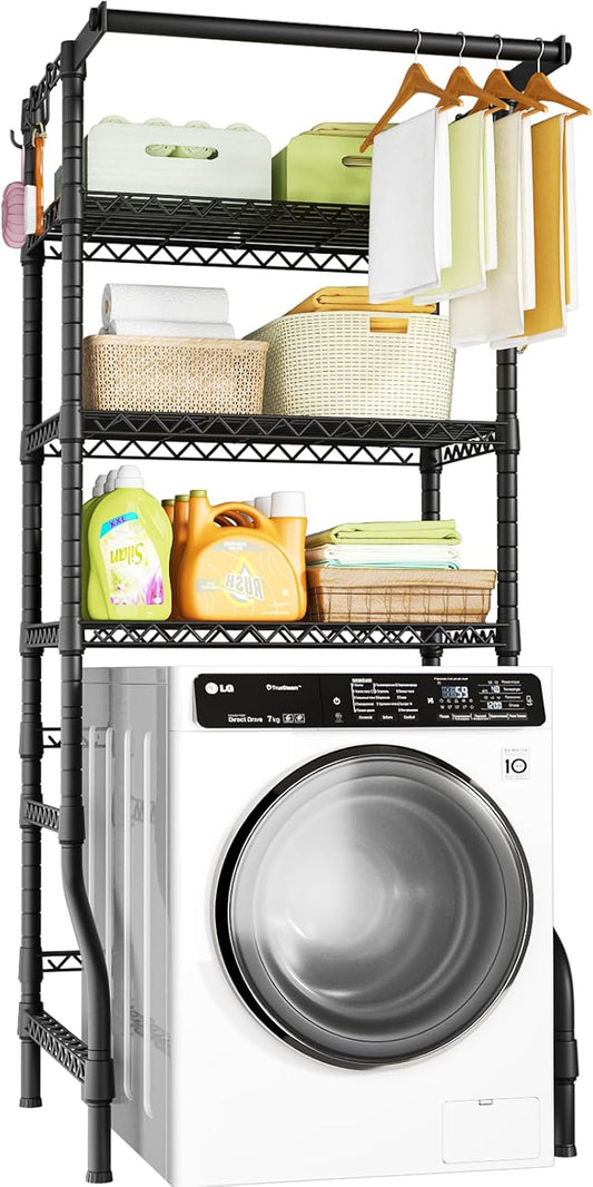 Ulif U11 Over Washer and Dryer Shelves, 3 Tiers Laundry Room Storage and Organizer Standing Shelf, Metal Freestanding Clothes Drying Rack, 33.9" W x 19.7" D x 77.6" H, Black
