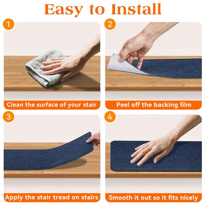 Stair Treads for Wooden Steps 15 PCS - 8’’ x 30’’, Non Slip Stair Runner, Machine Washable Stair Rugs Strips for Kids Pets and Elderly, Indoor Carpet for Stairs (Grey)
