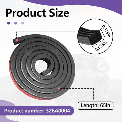 326A0004 Ribbed Bulkhead Seal Strip 3/5 in x 65 in, Self-Adhesive EPDM Ribbed Foam Rubber Weather Stripping for Tonneau Cover, Truck Bed Cover, RV, Boat, Auto, Marine, Garage Door (Black, 1 Pcs)