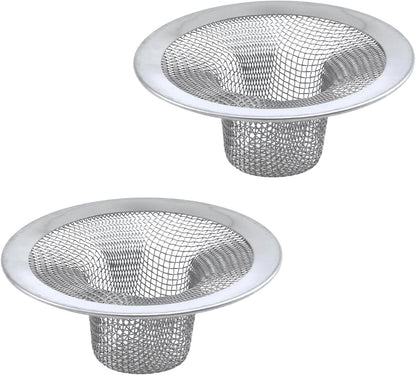 Antrader Kitchen Sink Strainer, 2Pcs Stainless Steel 2-Inch Diameter Mesh Round Filter Bathroom Bathtub Wash Basin Garbage Disposal Basket Filter