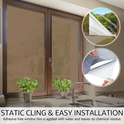 HIDBEA Frosted Window Privacy Film - Non Adhesive Static Cling Glass Stickers Sun UV Blocking Heat Control Door Covering Decals for Home Office, 23.6 x 78.7 Inch