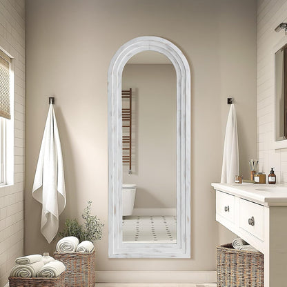 MELOMOIR Arched Full Length Mirror with Solid Wood Frame, 56"x21" Rustic Farmhouse Floor Mirror with Stand, Free Standing Leaning Hanging, for Bedroom Living Room Dressing Room Entryway, Brown