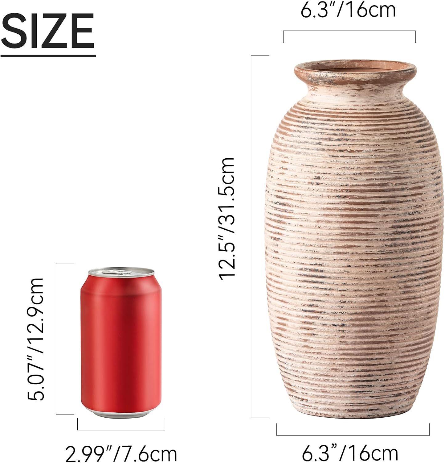 Ceramic Flower Vase, Small Rustic Farmhouse Vases Home Decor, Short Pottery Decorative Pampas Vase for Table Living Room Entryway Mantel Bookshelf Bedroom Bathroom Kitchen - 6" W