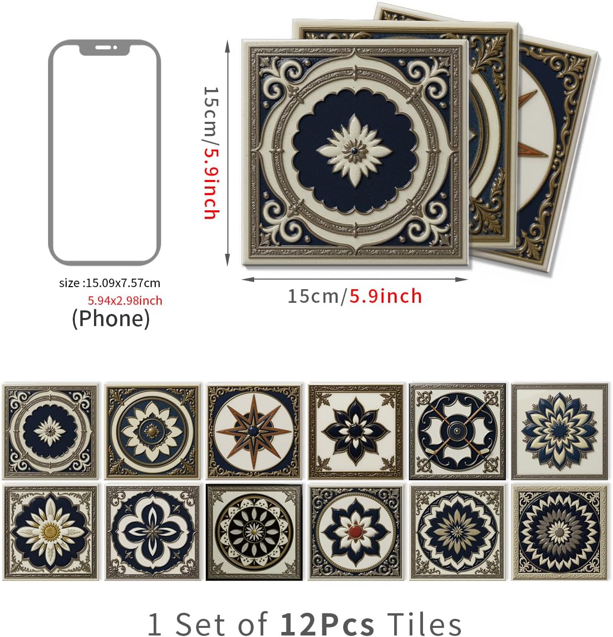 Peel and Stick Backsplash Tile Sticker for Kitchen and Bathroom Walls - 24 Removable 5.9"x5.9" Tiles, Waterproof