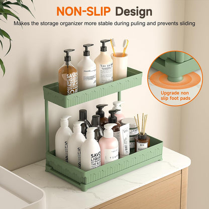 Sevenblue 3 Pack Multi-Purpose Pull-Out Storage Organizers, 2-Tier L-Shaped Under Sink/Cabinet Organizers and Storage for Bathroom & Kitchen, (Black, 12.85 Inches)