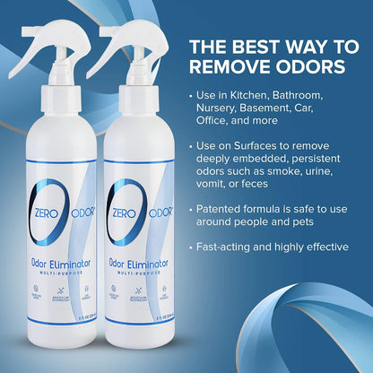 Zero Odor – Multi-Purpose Odor Eliminator - Air & Surface Odor – Patented Technology for Bathroom, Kitchen, Fabric, Closet- Smell Great Again, 16oz