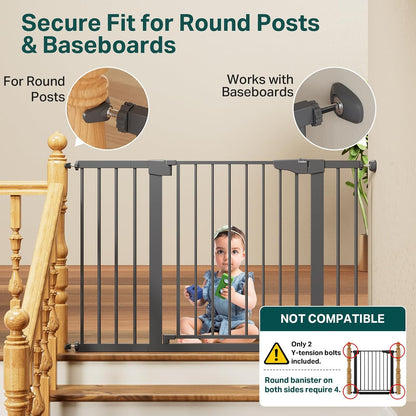 Cumbor 29.7-48" Baby Gate for Stairs, Mom's Choice Awards Winner-Dog Gate for Doorways, Auto Close Safety Pet Gate for Dogs Indoor, Easy Install Pressure Mounted Child Gate with Walk Thru Door, Brown
