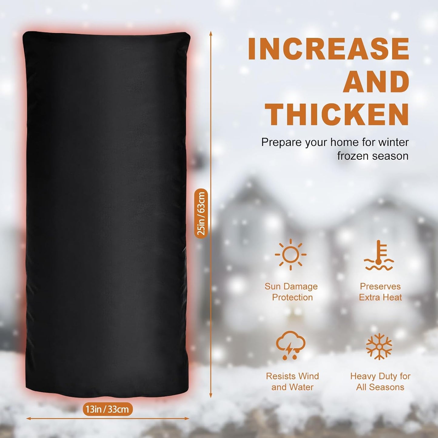 Outdoor Faucet Covers, Winter Water Faucet Cover Socks Anti-Freezing Protection Cover,25"Lx13"W Thicker Reusable Waterproof Insulated Spigot Cover, Yard Faucet Pipe Insulation Cover(1Pack black)