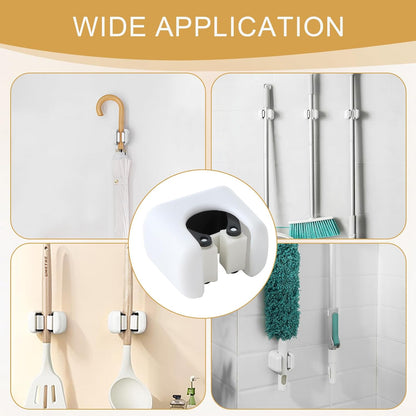 3 Pcs Self-Adhesive Broom Holder | Wall Mount Mop Organizer,Cleaning Supplies Hanger Rack for Bathroom Kitchen Garage Garden,Durable＆Water-Resistant
