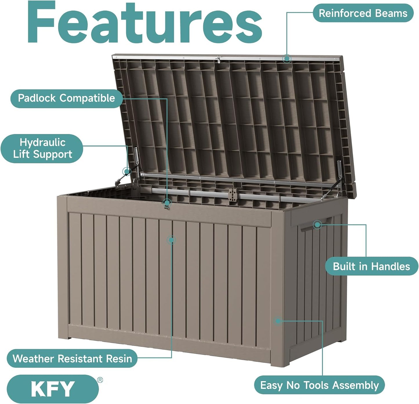 320 Gallon Waterproof Outdoor Storage Box, UV Resistant Resin Deck Box with Hydraulic Rod for Reinforced Stability, Perfect for Patio, Garden, and Pool（Black，320 Gallon）