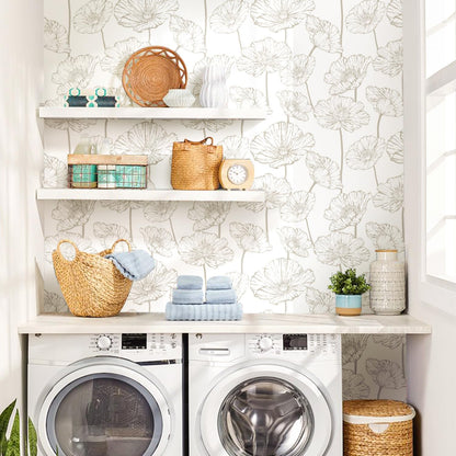Orainege Modern Peel and Stick Wallpaper 17.3inx118.1in Beige and White Floral Wallpaper Boho Contact Paper Removable Decorative Wall Paper for Bedroom Bathroom Cabinets Decor Vinyl