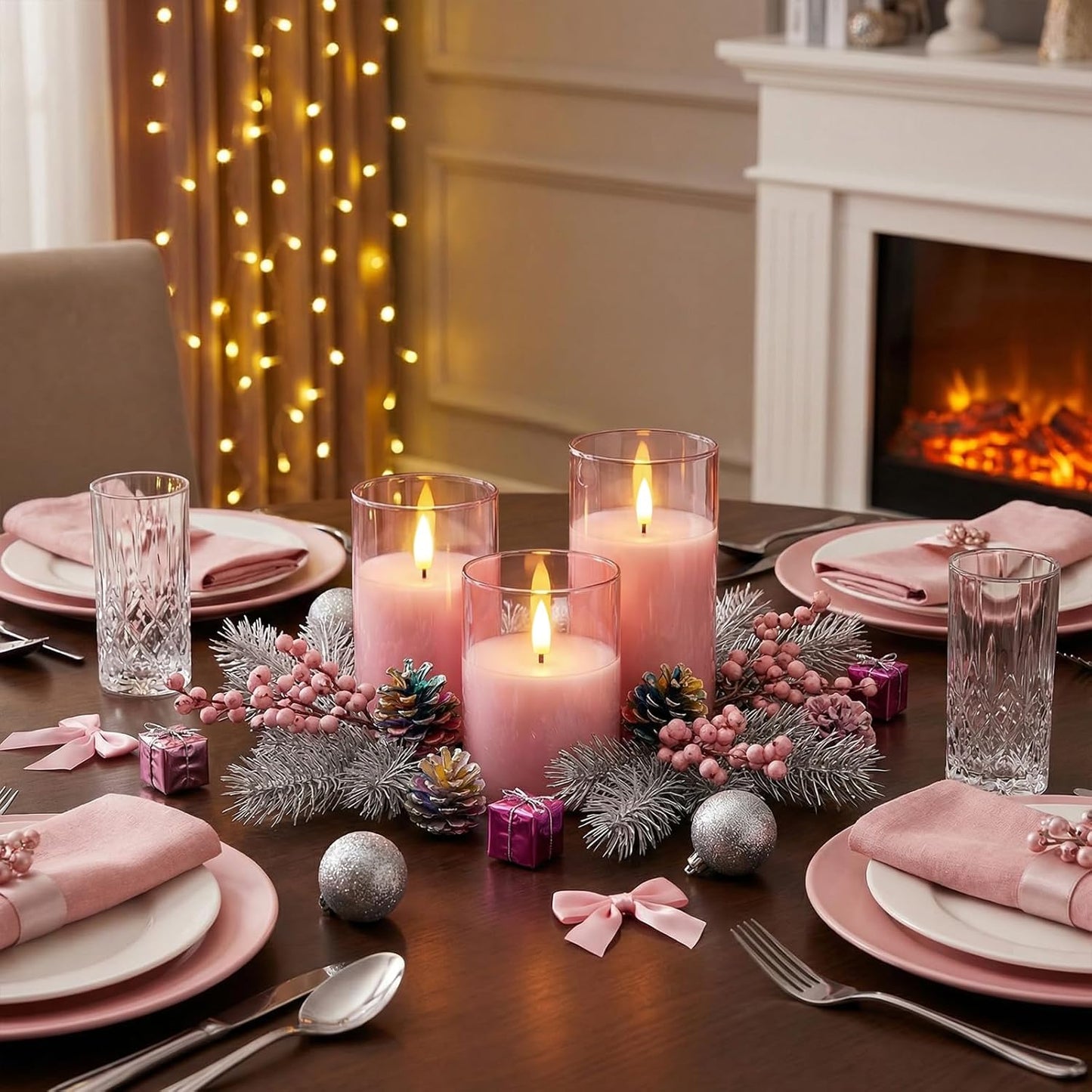 Homemory Green Glass Flameless Candles, Battery Operated LED Pillar Candles with Remote Control and Timer, Radiance Candles, Real Wax, Set of 3,D3 xH4 5" 6"