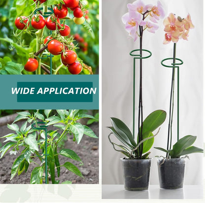 MAFONE 12 Pack 16inch Metal Plant Support Stakes for Tomato Orchid Lily | Plant Stick for Garden Single Stem Flower Support Stake with 20pcs Clips and Plant Ties