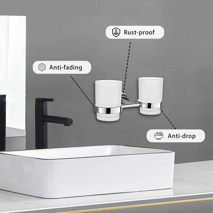 Bathroom Toothbrush Holders Set - Wall Mounted Tooth Brush Holder with Glass Toothpaste Cup, Stainless Steel Toothbrush Caddy Storage for Kids & Adult (Single)