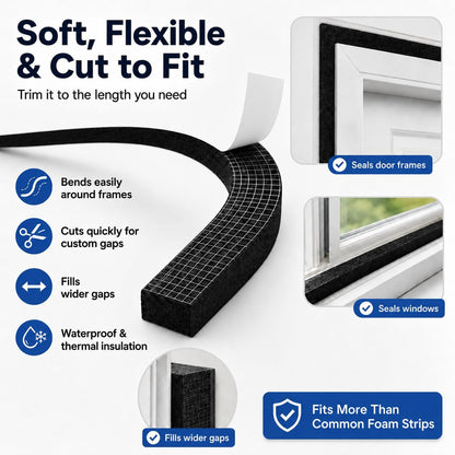 33FT EVA Foam Weather Stripping Door Seal, Self-Adhesive Weatherstrip Tape for Door Frame, Window Gaps, Soundproof Insulation