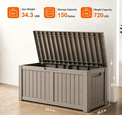 LAUSAINT HOME 320 Gallon Resin Deck Box, Package Delivery Box with Lockable Lid, Waterproof Outdoor Storage Box For Garden Tools, Patio Cushions(320 Gallon,Black)