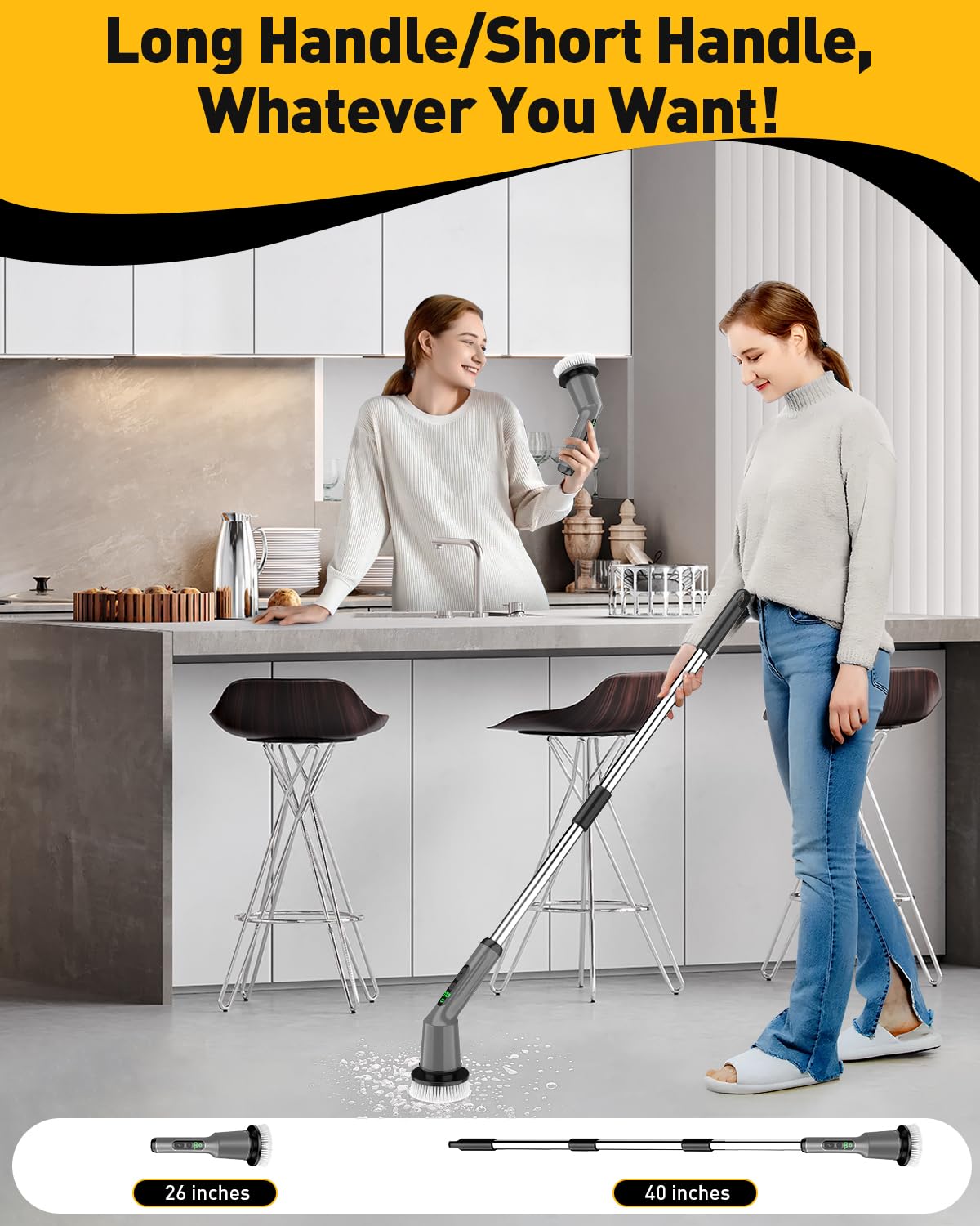 Shower Scrubber with Long Handle, Shower Cleaner Brush with 8 Floor Machine Pads, Cordless Electric Spin Scrubber for Cleaning with 2 Speed, Cleaning Supplies for Bathroom Bathtub Kitchen Floor Tile