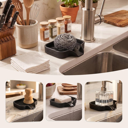 MicoYang Silicone Bathroom Soap Dishes with Drain Spout-Bathroom and Kitchen Sink Organizer,Sponge Holder,Dish Soap Tray,Perfect for Dispenser,Scrubber,Bottle,Cup on Sink or Counter-Coffee 4.9"×3.2"