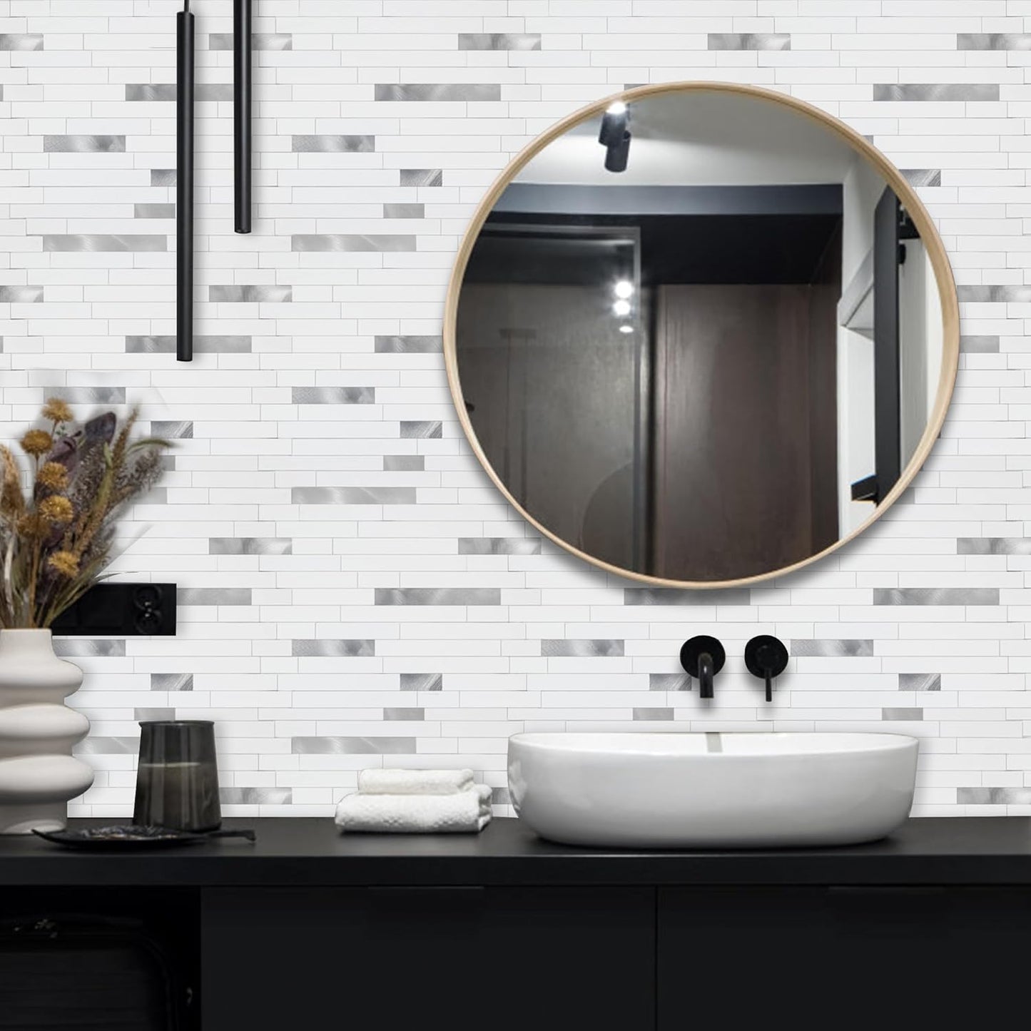 Yipscazo 2026 New Upgrade 11.34" X 11.57" Peel and Stick Backsplash, Stick on Backsplash Tiles for Kitchen, Bathroom, Fireplace (10 Sheets, Beige Rocks + Rose Gold)