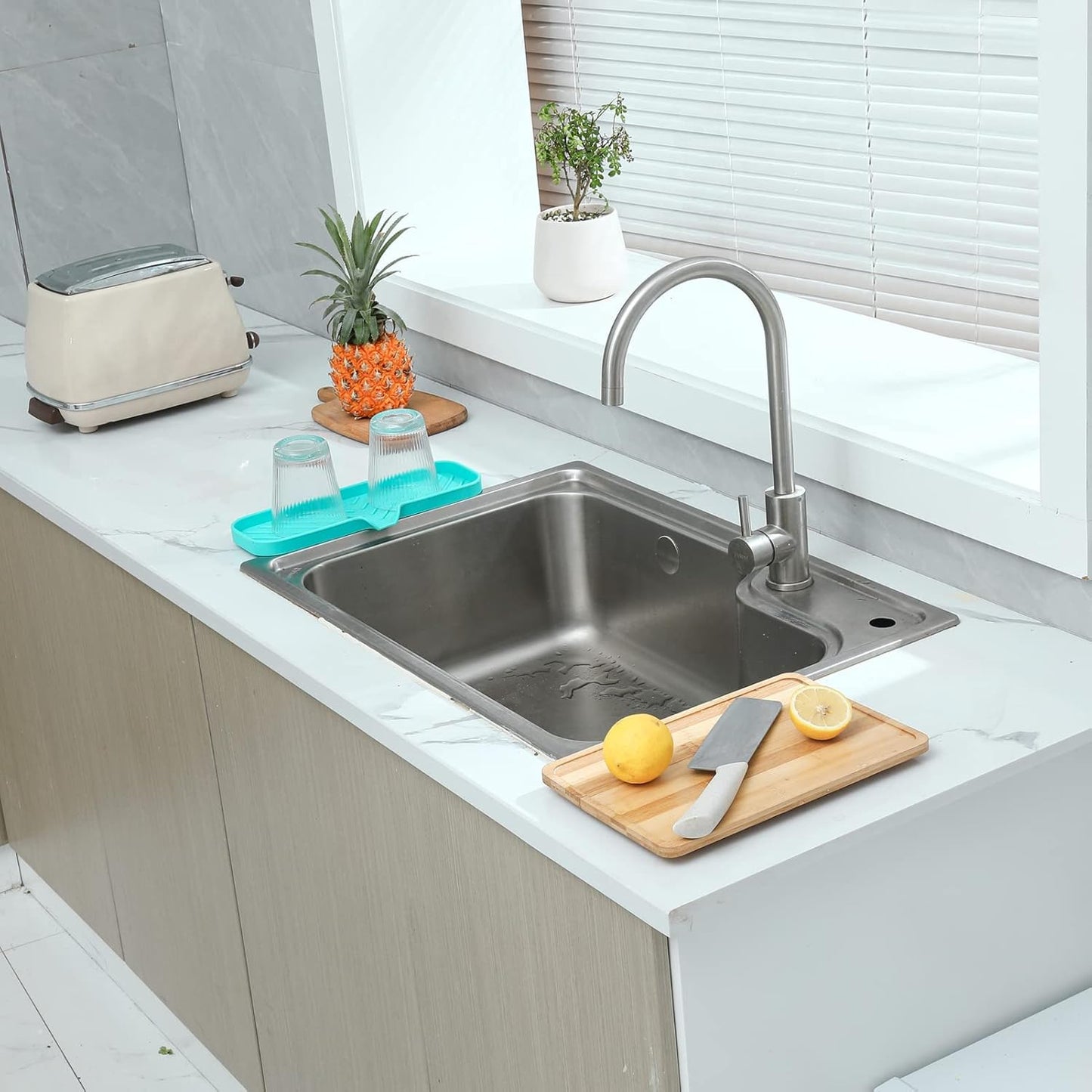 MicoYang Silicone Bathroom Soap Dishes with Drain Spout-Bathroom and Kitchen Sink Organizer,Sponge Holder,Dish Soap Tray,Perfect for Dispenser,Scrubber,Bottle,Cup on Sink or Counter-Coffee 4.9"×3.2"